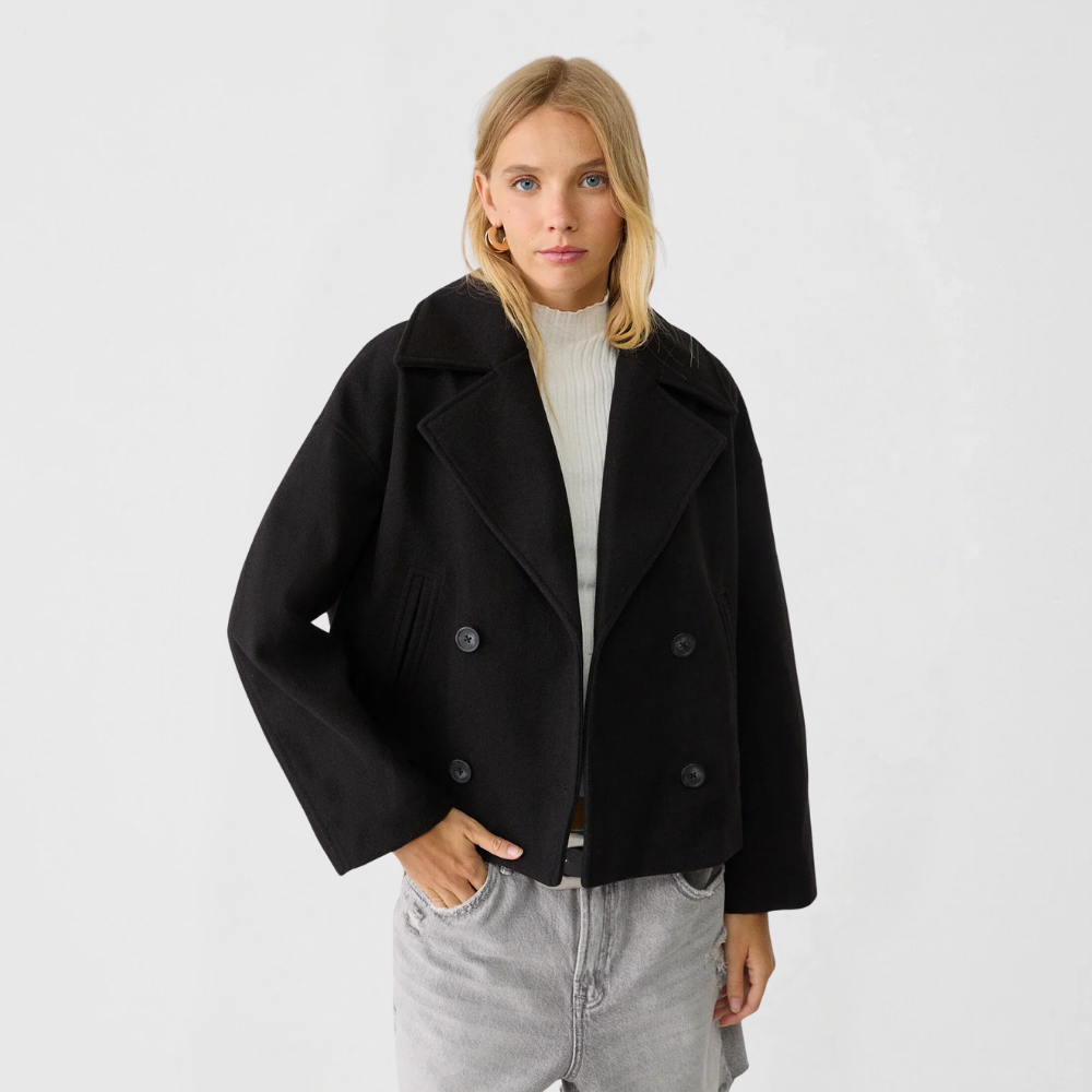 Jas Dames Kort Double Breasted Wolmix Modern
