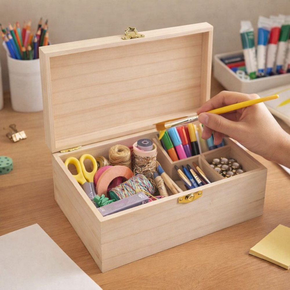 Houten Opbergdoos Decoratief Onbewerkt Hout Sluiting