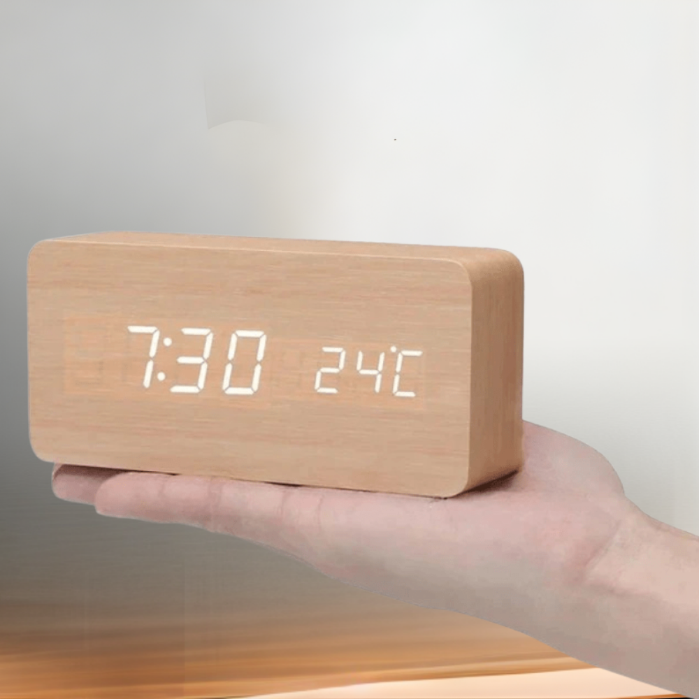 Digitale Wekker Houten LED Spraakgestuurd Minimalistisch