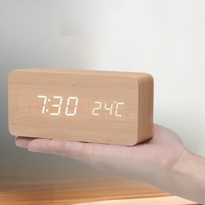Digitale Wekker Houten LED Spraakgestuurd Minimalistisch