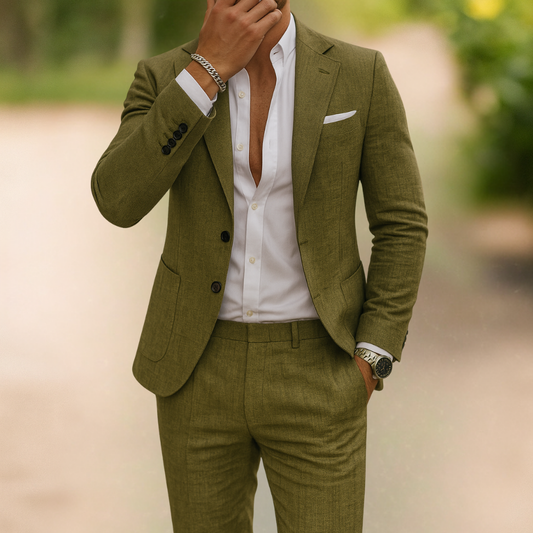 Heren Pak Linnen Slim Fit Kostuum Ademend Elegant