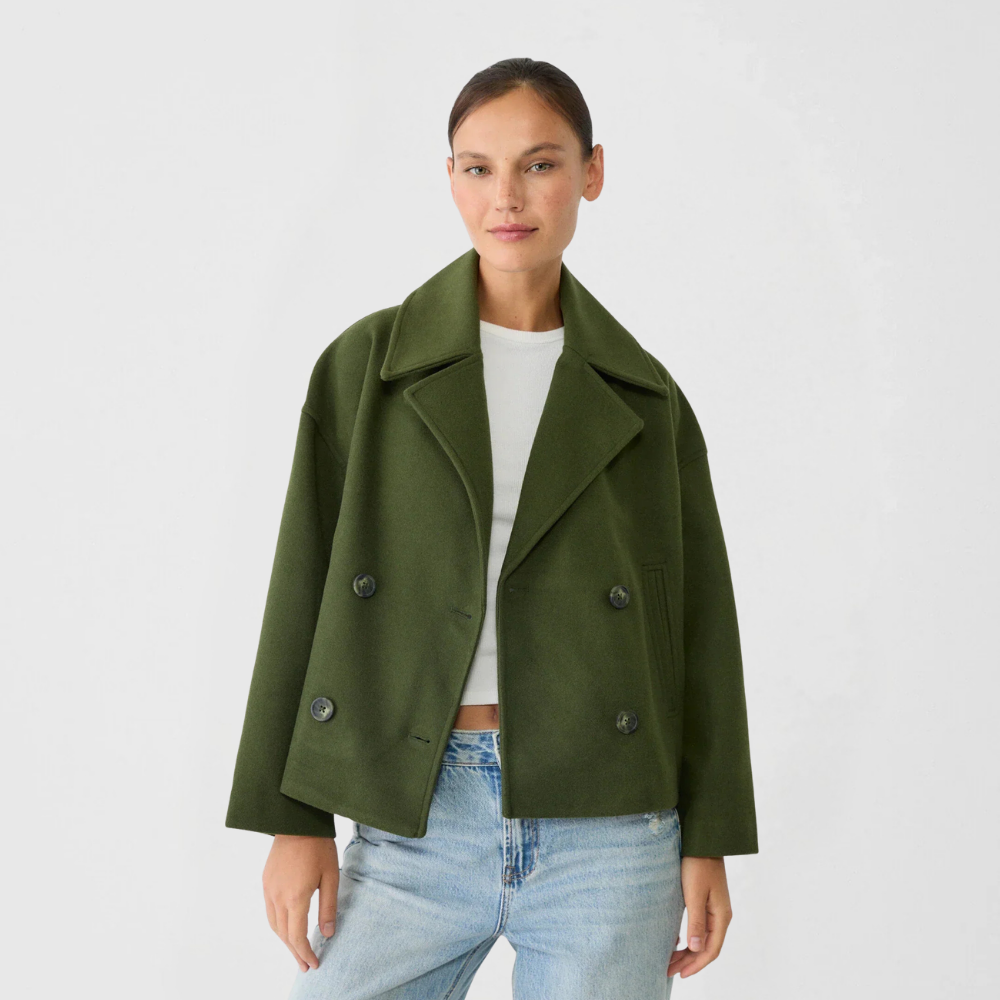 Jas Dames Kort Double Breasted Wolmix Modern