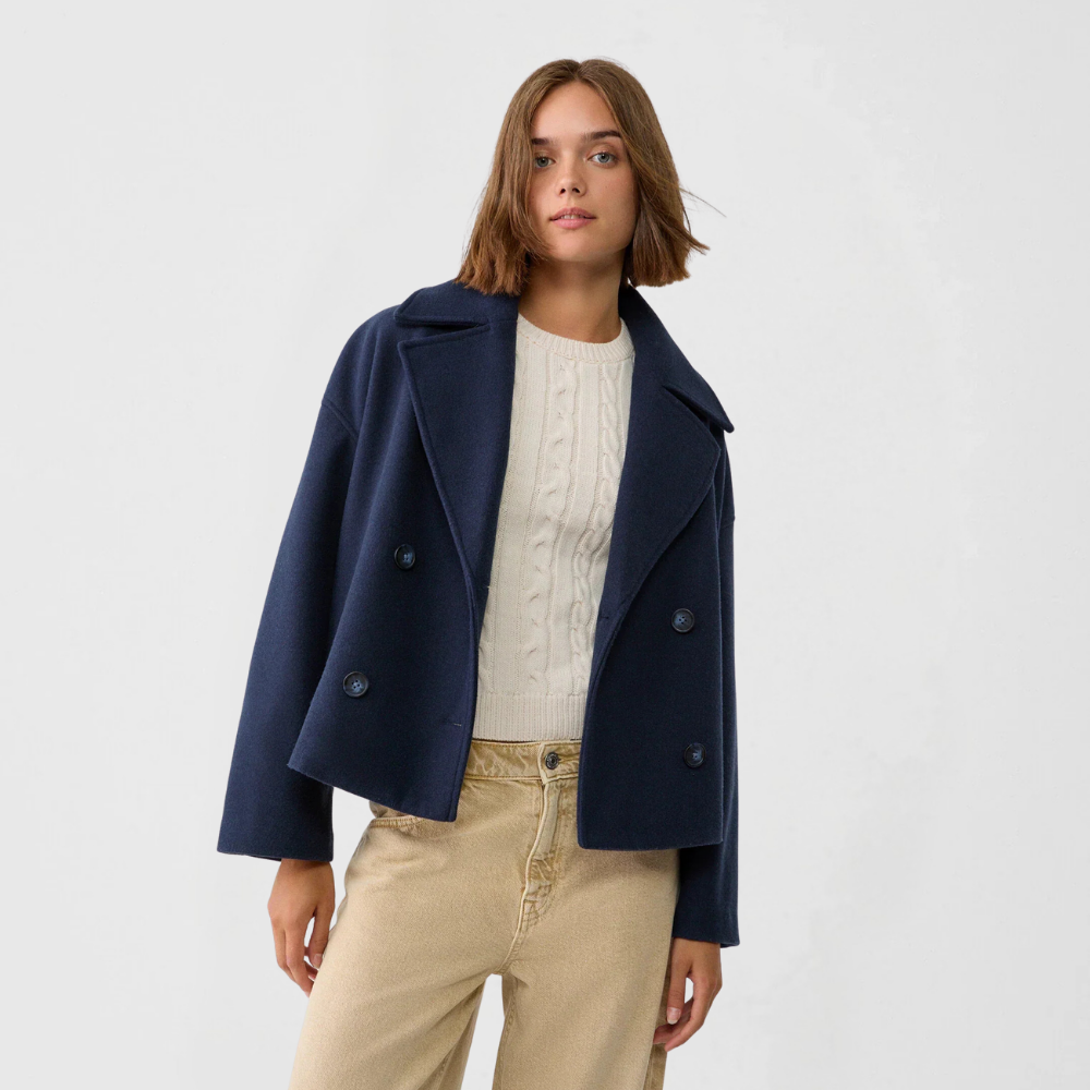 Jas Dames Kort Double Breasted Wolmix Modern