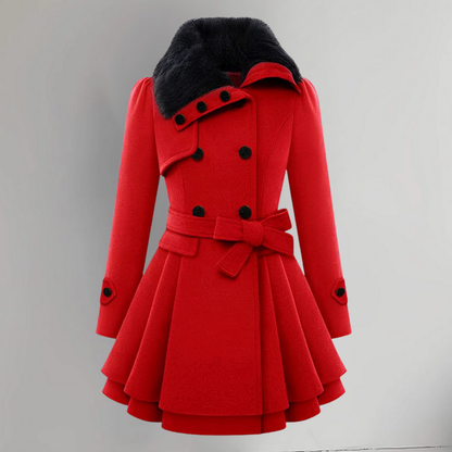 Dames Winterjas Elegante Mantel Warm Gevoerd Tailleband