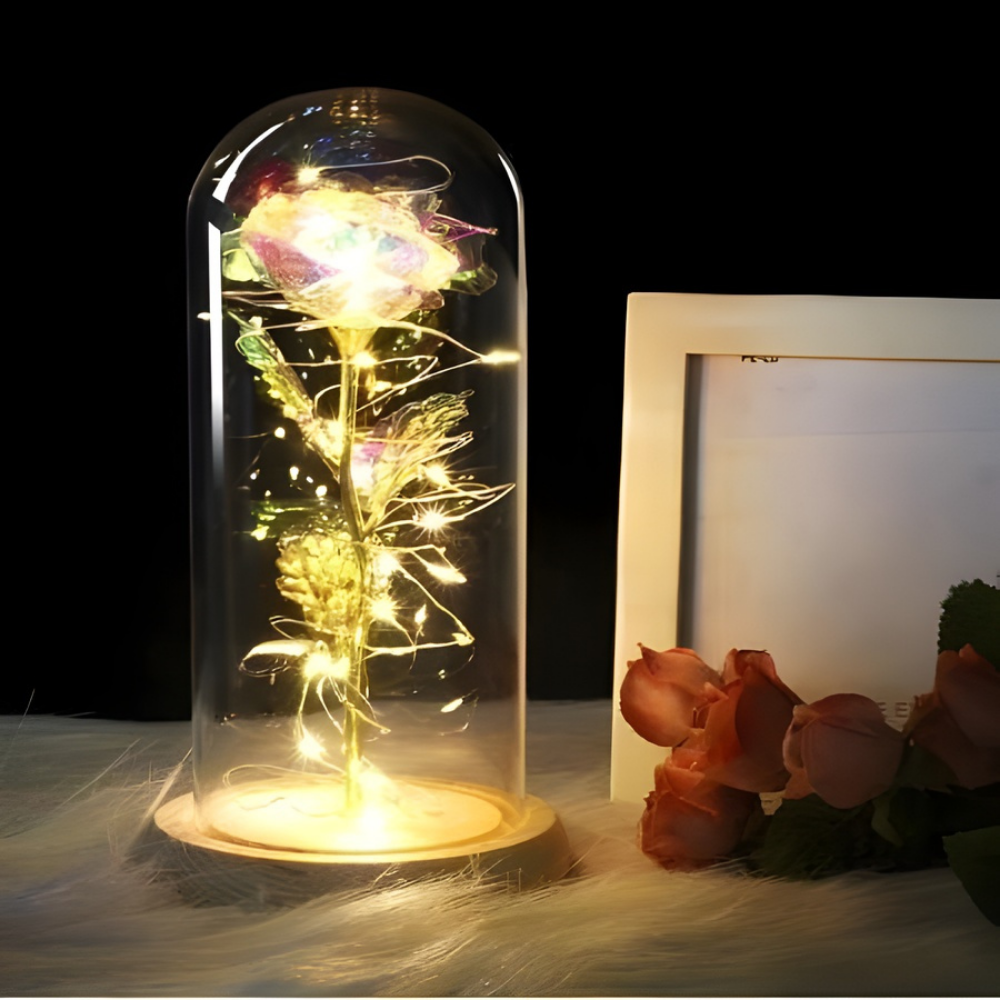 Tafellamp Glas LED Decoratief Houten Voet Cadeau