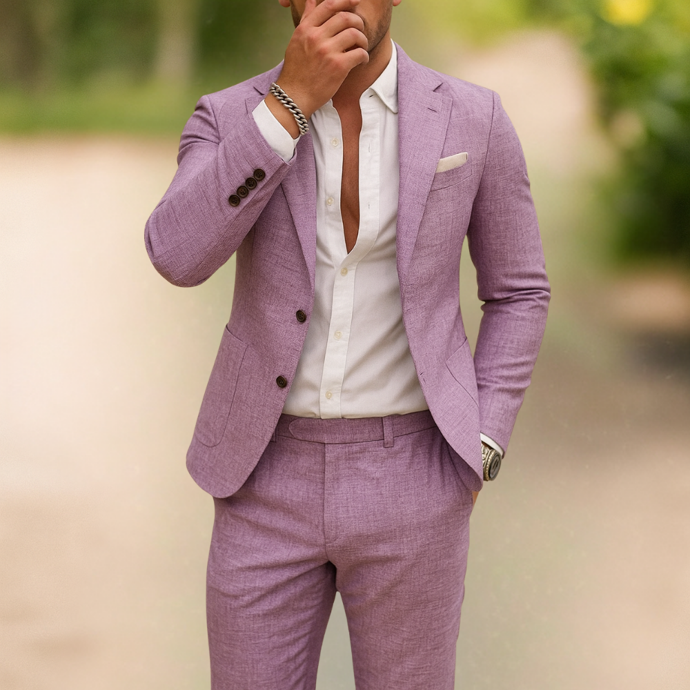 Heren Pak Linnen Slim Fit Kostuum Ademend Elegant