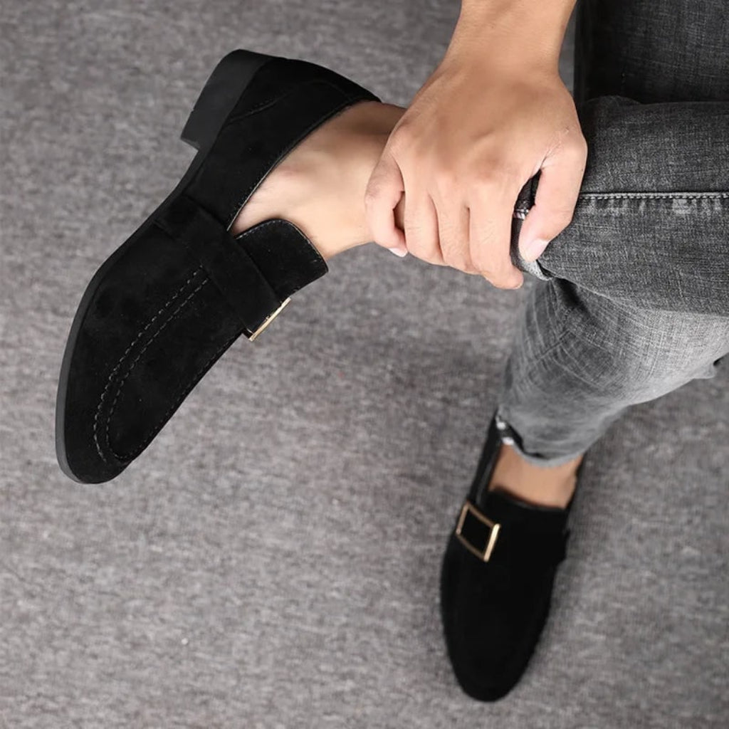 Men's Buckle Suede Loafers Slip-On | Dress Loafers - Image 4