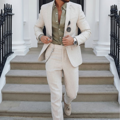 Men's Linnen Slim Fit Business Suit | Formal Wear - Image 1