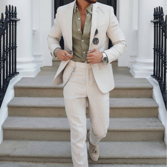 Men's Linnen Slim Fit Business Suit | Formal Wear - Image 1