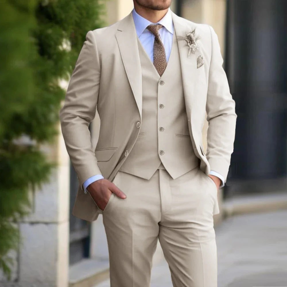 Men's Linnen Slim Fit Three-Piece Suit | Formal Suit - Image 1