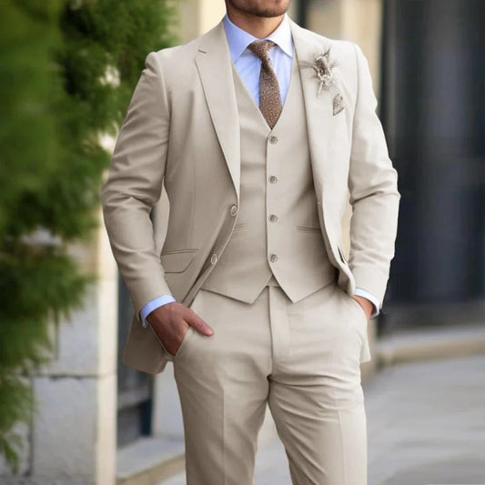 Men's Linnen Slim Fit Three-Piece Suit | Formal Suit - Image 1