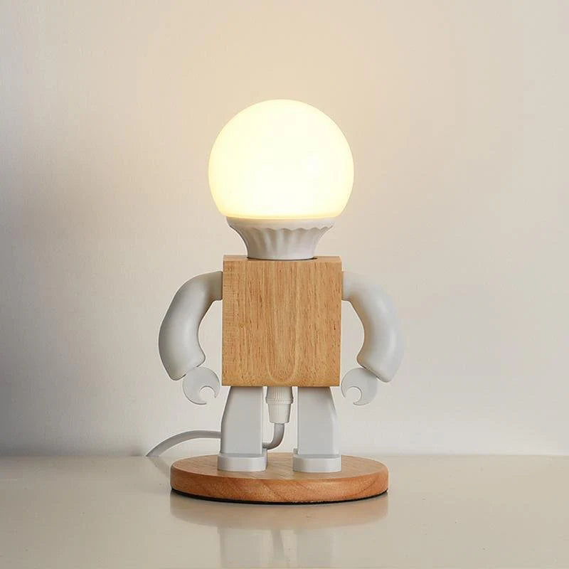RoboLight Speelse Robot Tafellamp met Houten Basis