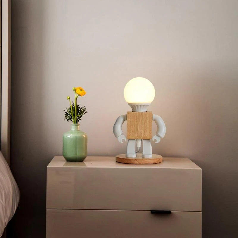 RoboLight Speelse Robot Tafellamp met Houten Basis