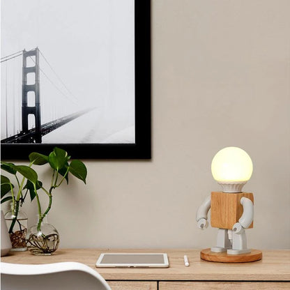 RoboLight Speelse Robot Tafellamp met Houten Basis