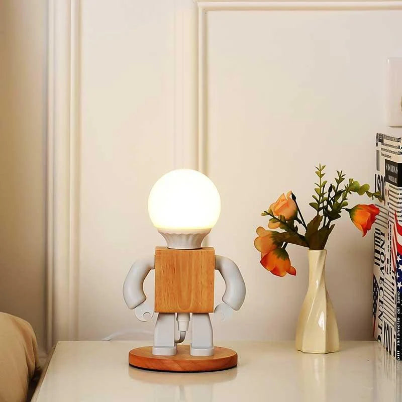 RoboLight Speelse Robot Tafellamp met Houten Basis