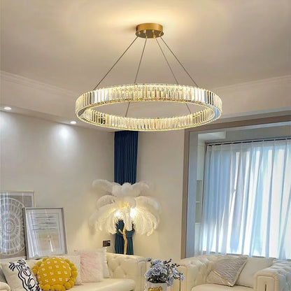 Ringvormige Hanglamp – Luxe Kristallen Kroonluchter  in Goud