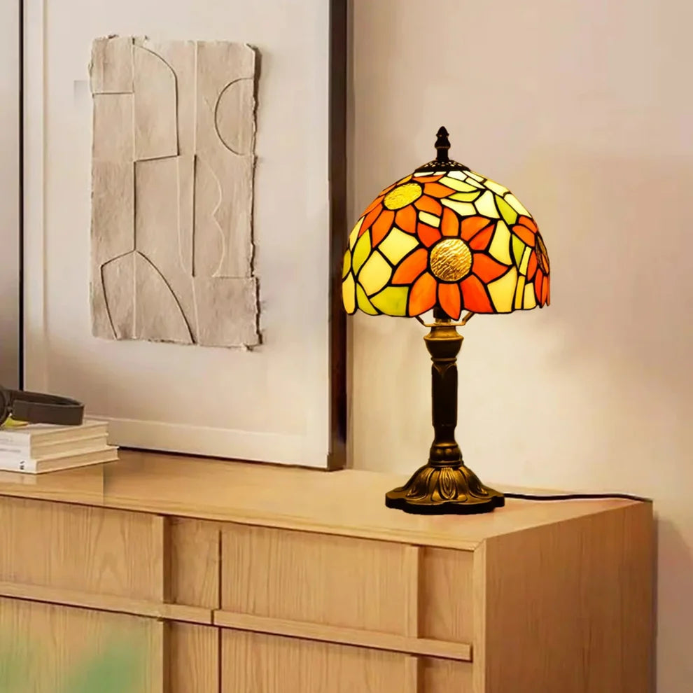 Antieke Glas-in-Lood Handgemaakt Tafellamp