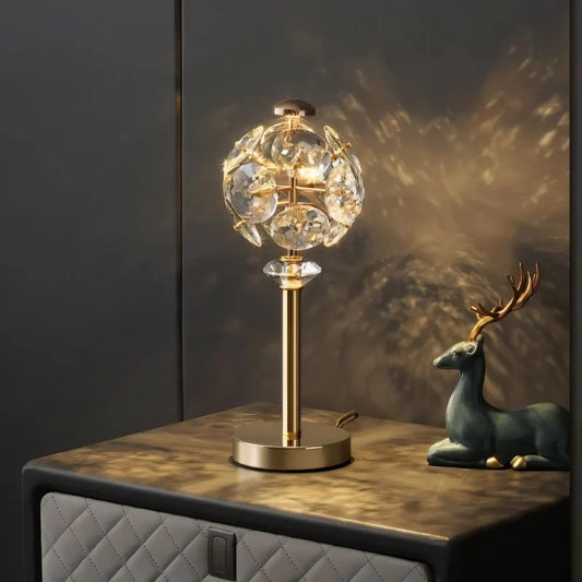 Luxe Glas & Messing Design Tafellamp met Kristaleffect