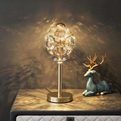 Luxe Glas & Messing Design Tafellamp met Kristaleffect