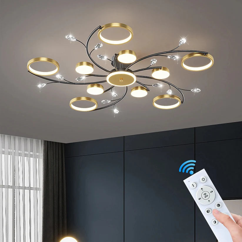 Luxe 10-Ringen Plafondlamp – Moderne LED Kroonluchtermet App en Afstandsbediening