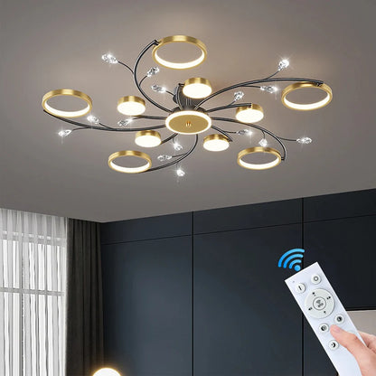Luxe 10-Ringen Plafondlamp – Moderne LED Kroonluchtermet App en Afstandsbediening