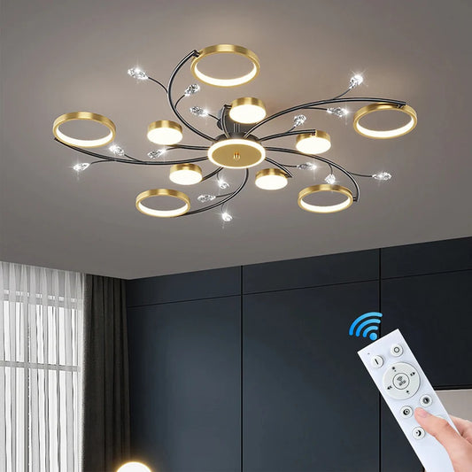 Luxe 10-Ringen Plafondlamp – Moderne LED Kroonluchtermet App en Afstandsbediening