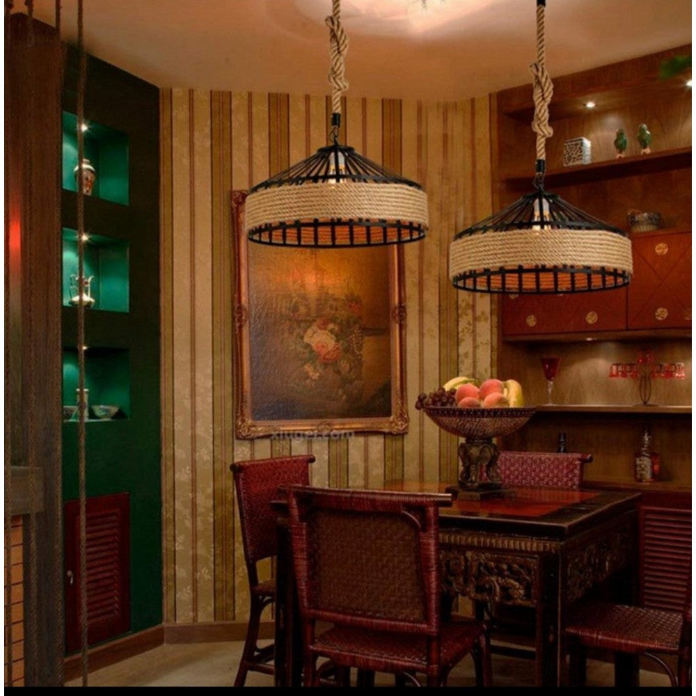 Henneptouw Hanglamp – Klassieke Industriële Plafondlamp