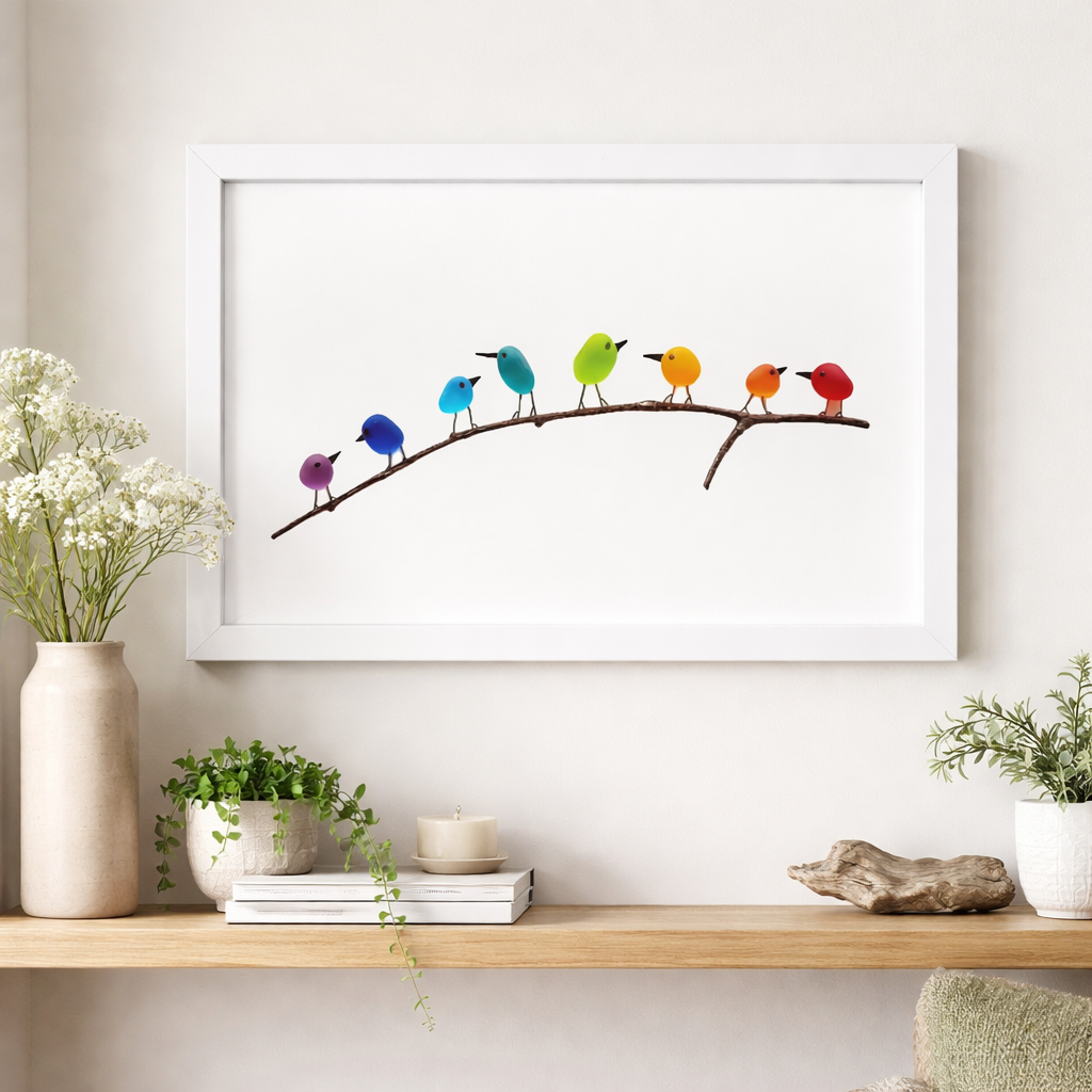 Wanddecoratie Glazen Vogels Drijfhout Handgemaakt Interieurkunst