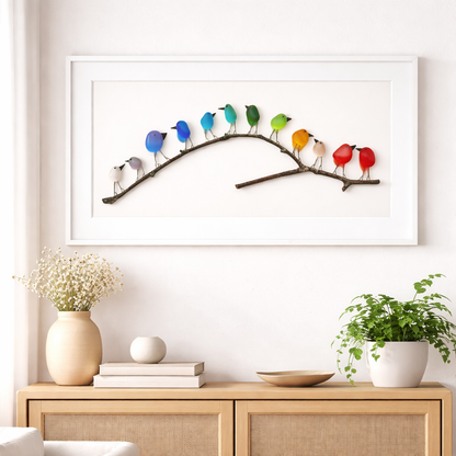 Wanddecoratie Glazen Vogels Drijfhout Handgemaakt Interieurkunst