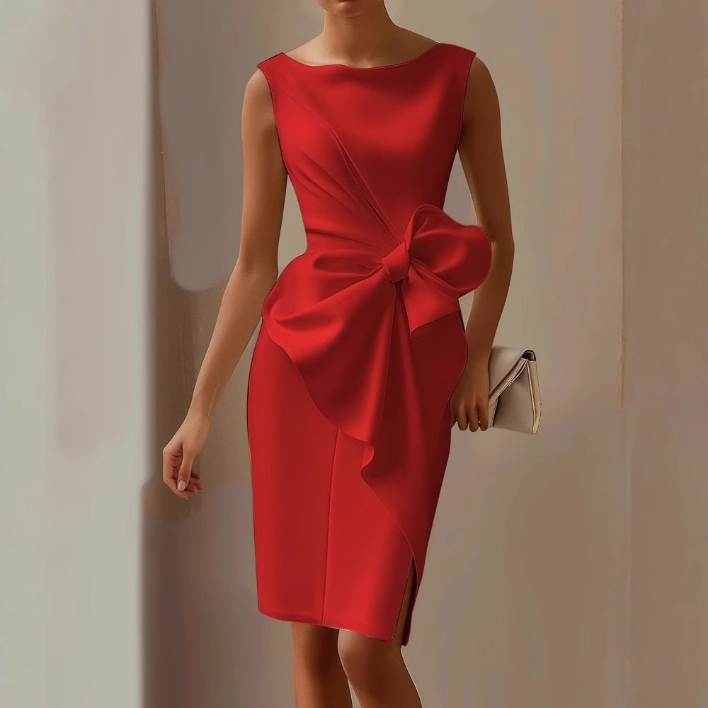 Women's Guest Wedding Bow Cocktail Dress Sleeveless | Party - Image 4