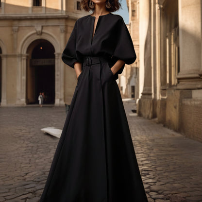 Women's Guest Wedding Dress Belted Half Sleeves Maxi | Formal - Image 3