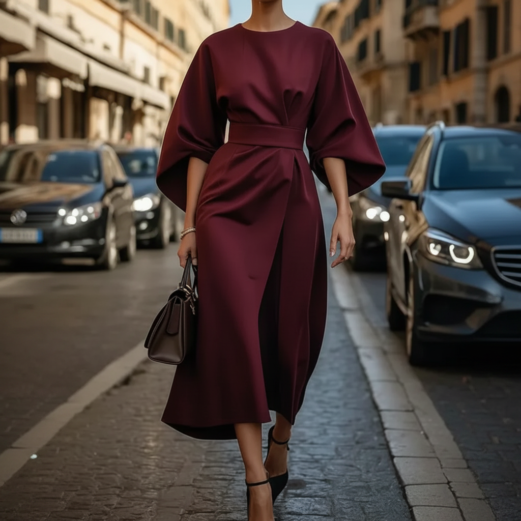Women's Guest Wedding Dress Lantern Sleeves Midi | Formal - Image 5
