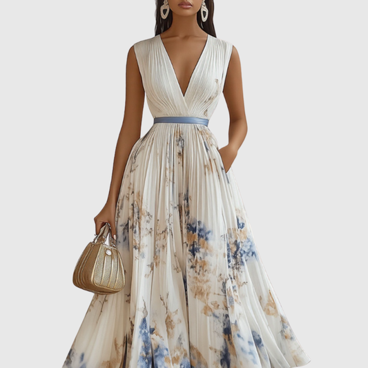 Women's Guest Wedding Floral Maxi Dress Long Sleeve | Pleated - Image 1