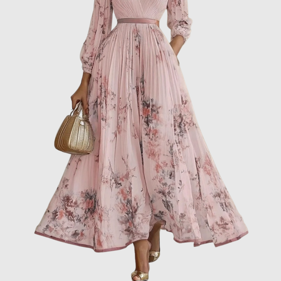 Women's Guest Wedding Floral Maxi Dress Long Sleeve | Pleated - Image 11