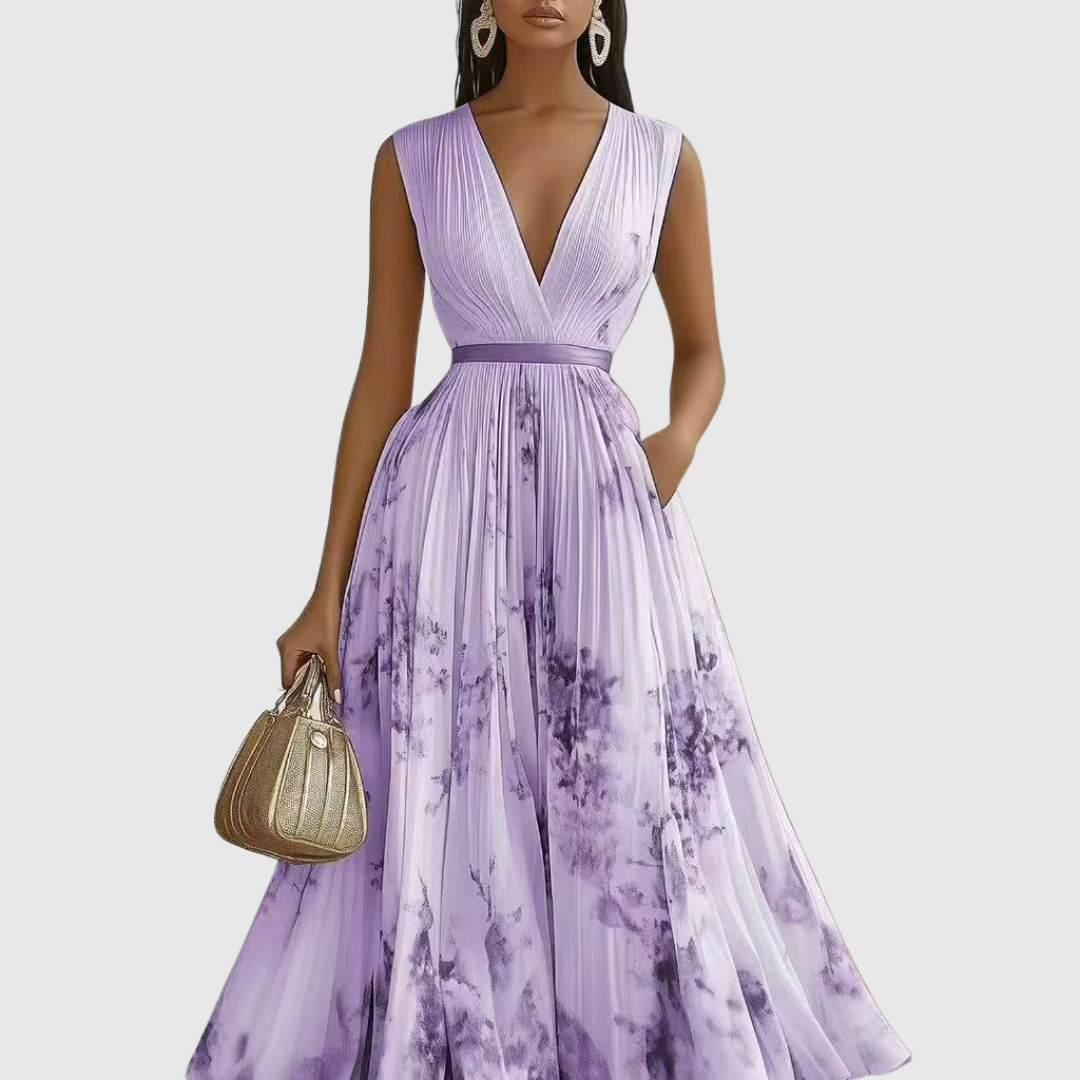 Women's Guest Wedding Floral Maxi Dress Long Sleeve | Pleated - Image 15