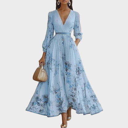 Women's Guest Wedding Floral Maxi Dress Long Sleeve | Pleated - Image 4