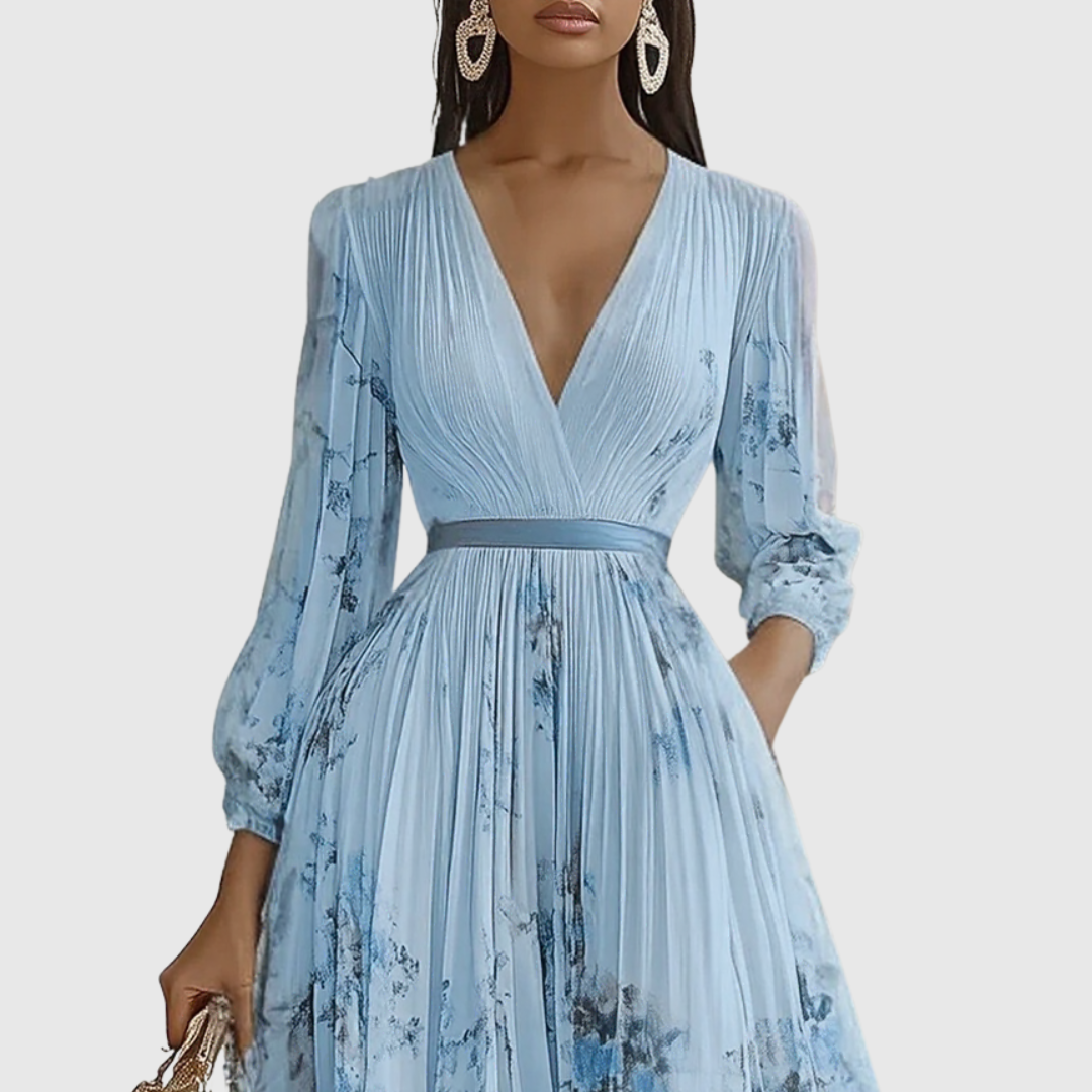 Women's Guest Wedding Floral Maxi Dress Long Sleeve | Pleated - Image 5