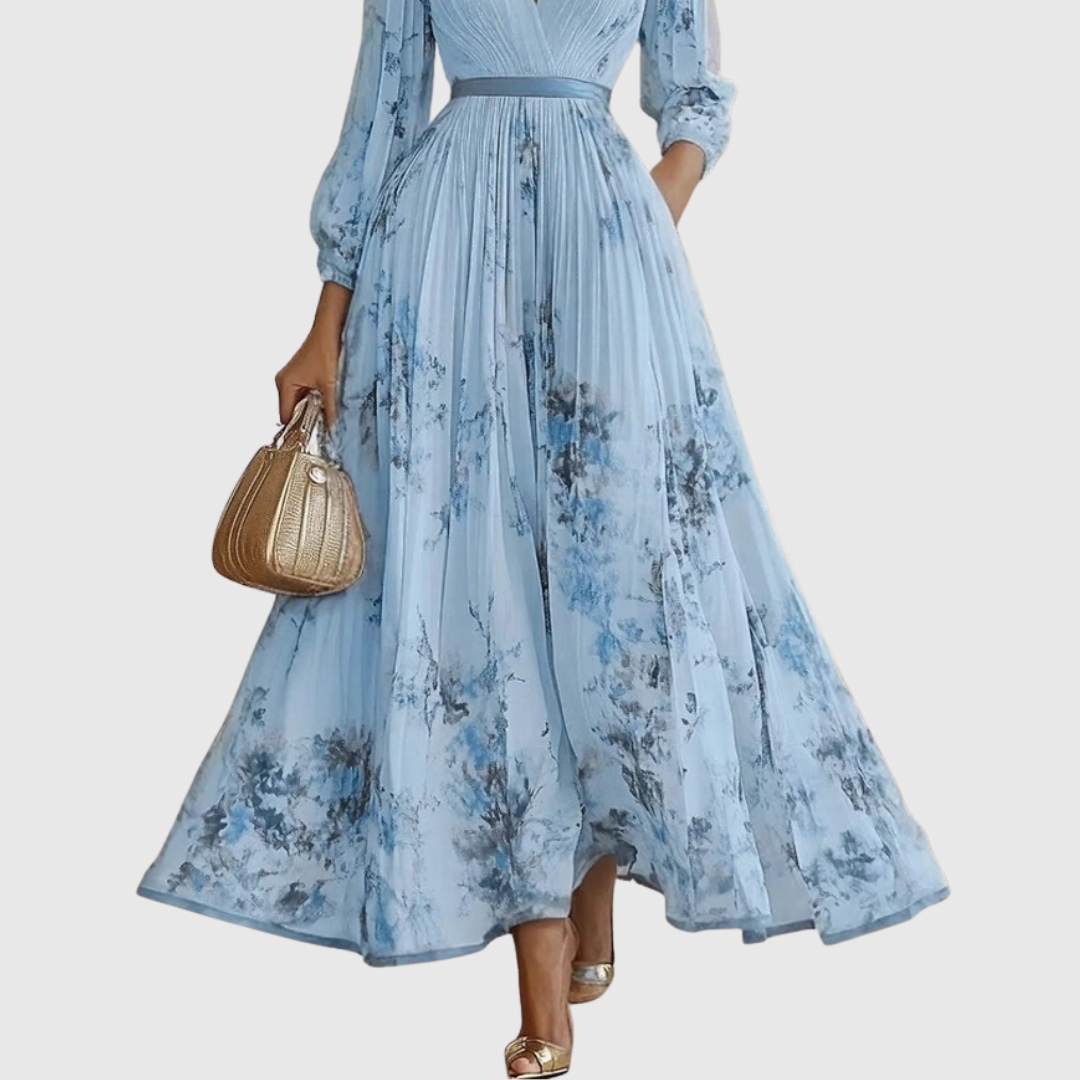 Women's Guest Wedding Floral Maxi Dress Long Sleeve | Pleated - Image 6