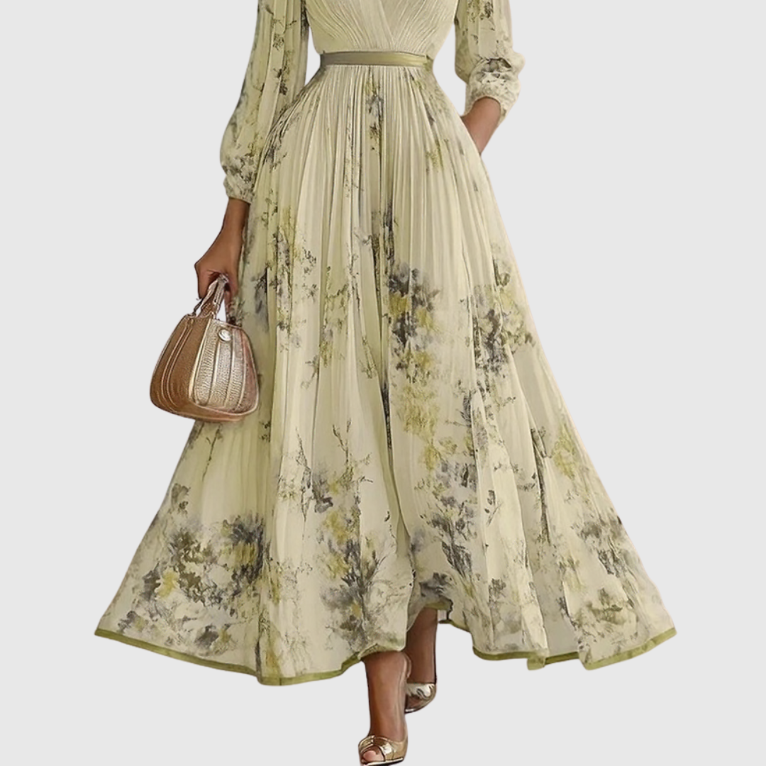 Women's Guest Wedding Floral Maxi Dress Long Sleeve | Pleated - Image 8
