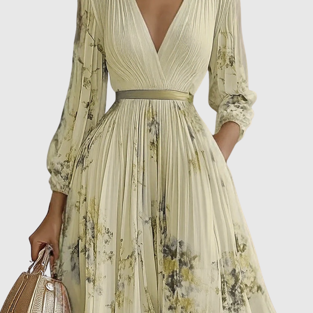 Women's Guest Wedding Floral Maxi Dress Long Sleeve | Pleated - Image 9