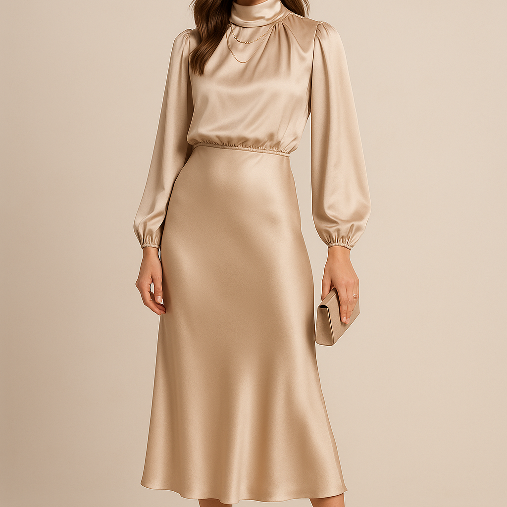 Women's Guest Wedding High Neck Dress | Formal Midi - Image 1