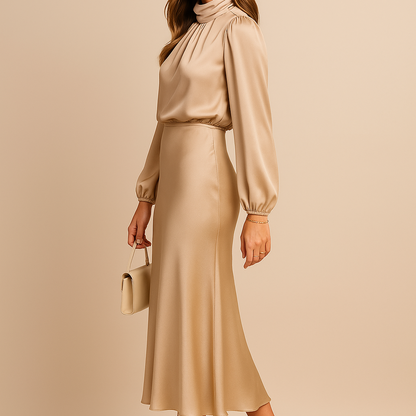 Women's Guest Wedding High Neck Dress | Formal Midi - Image 2