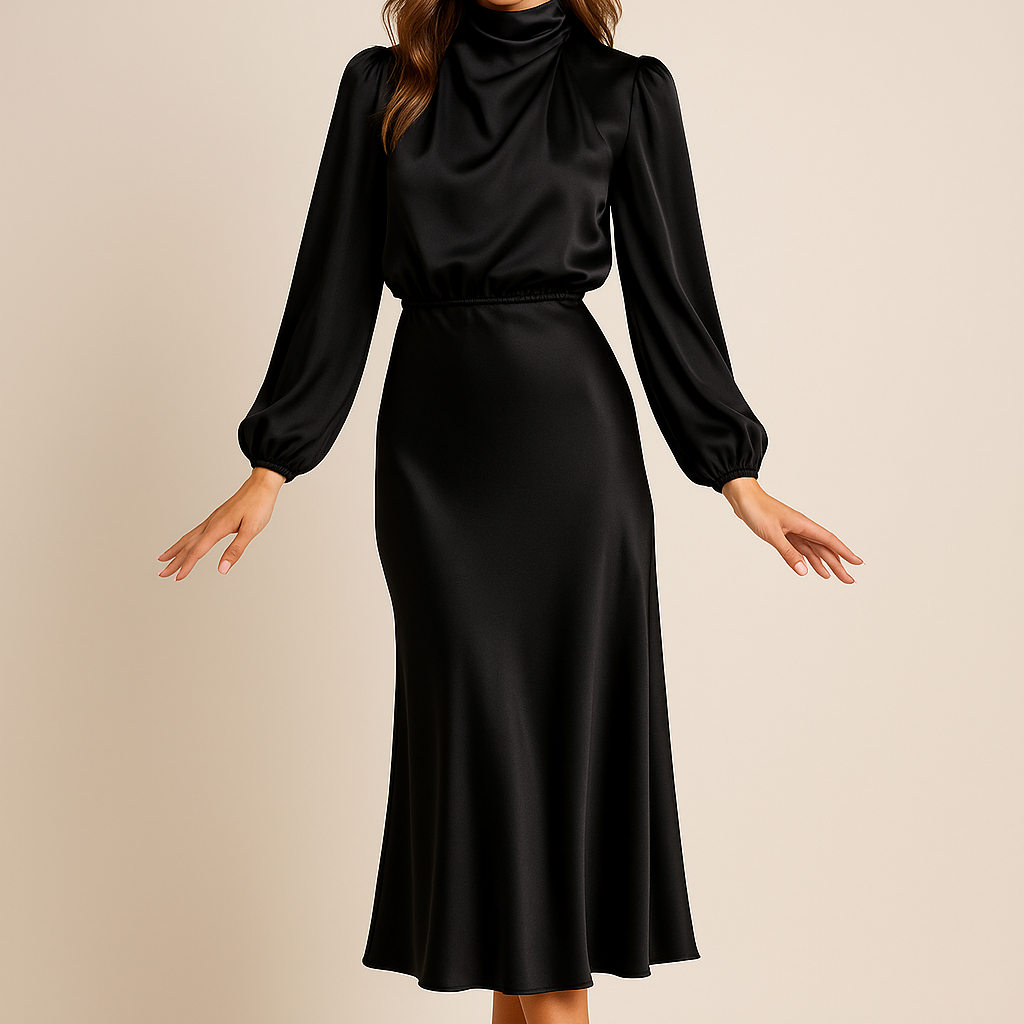 Women's Guest Wedding High Neck Dress | Formal Midi - Image 3