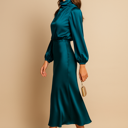 Women's Guest Wedding High Neck Dress | Formal Midi - Image 5