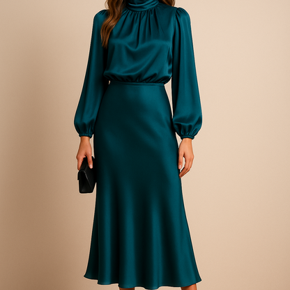 Women's Guest Wedding High Neck Dress | Formal Midi - Image 6