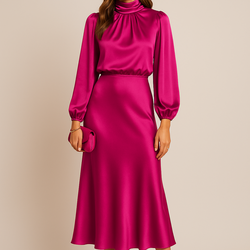 Women's Guest Wedding High Neck Dress | Formal Midi - Image 7