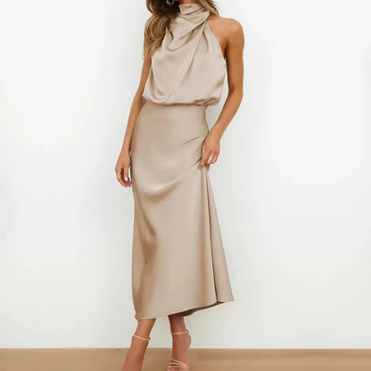 Women's Guest Wedding High Neck Formal Dress Midi | Sleeveless - Image 1