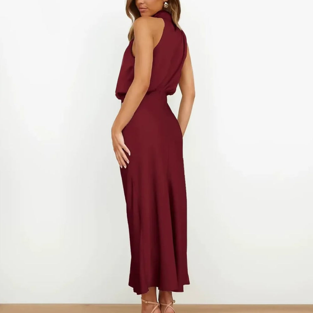 Women's Guest Wedding High Neck Formal Dress Midi | Sleeveless - Image 4