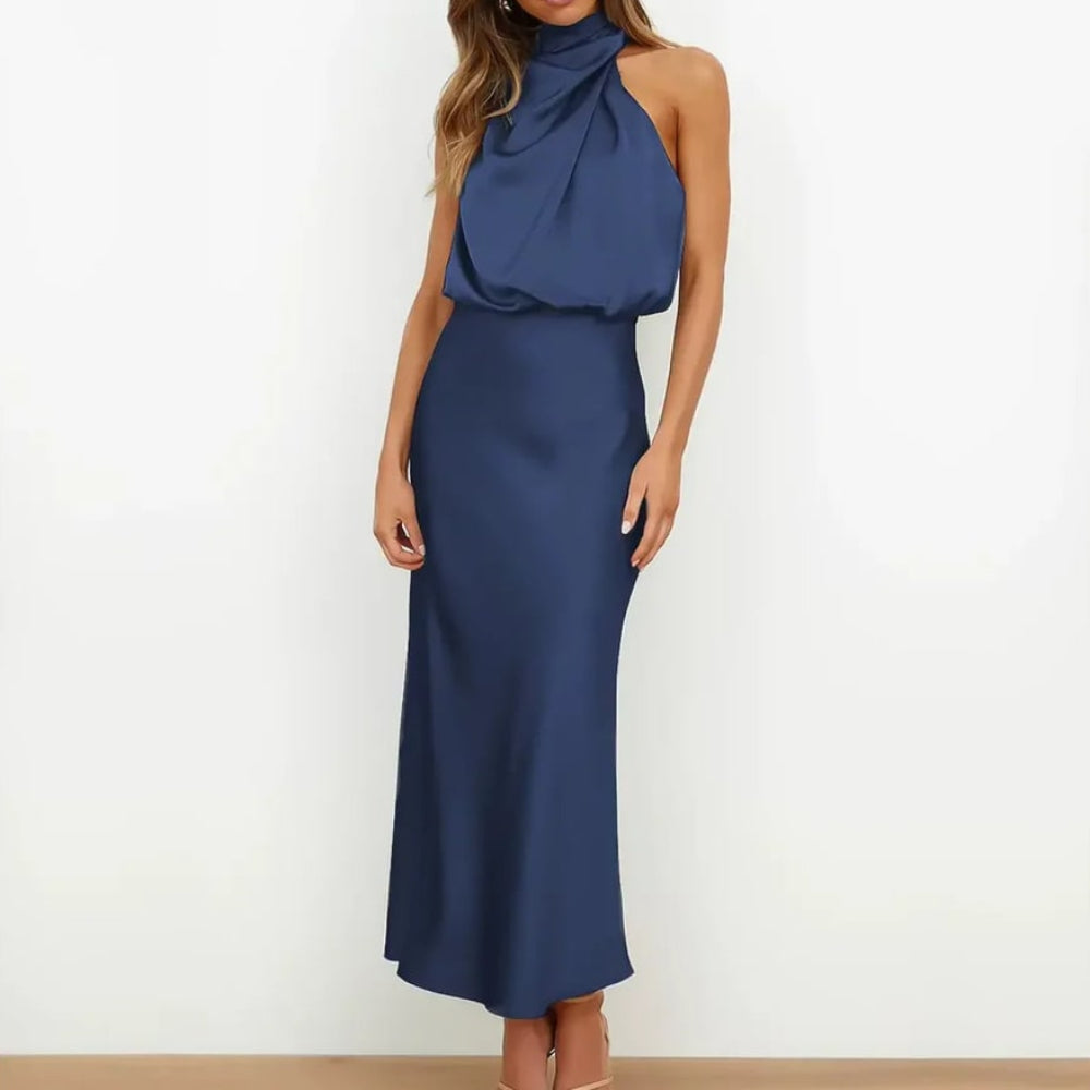 Women's Guest Wedding High Neck Formal Dress Midi | Sleeveless - Image 5
