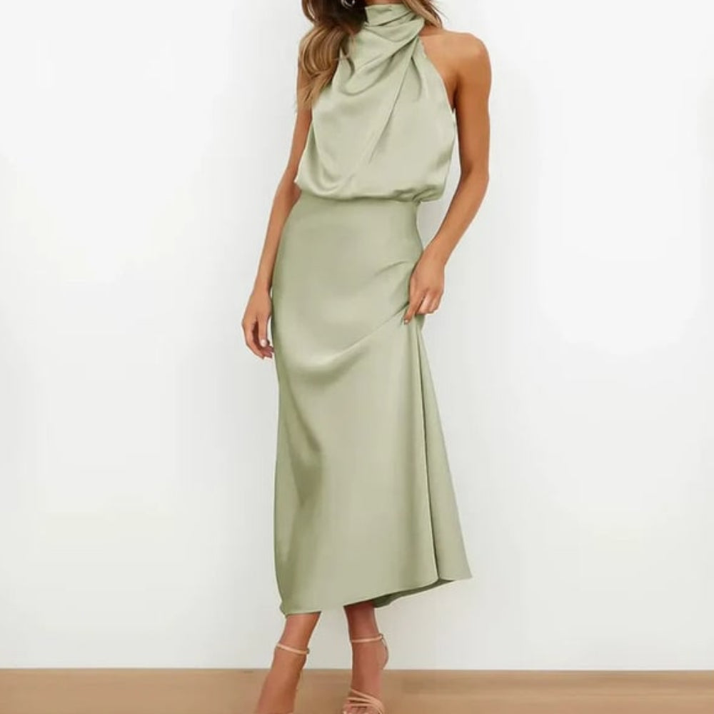 Women's Guest Wedding High Neck Formal Dress Midi | Sleeveless - Image 6